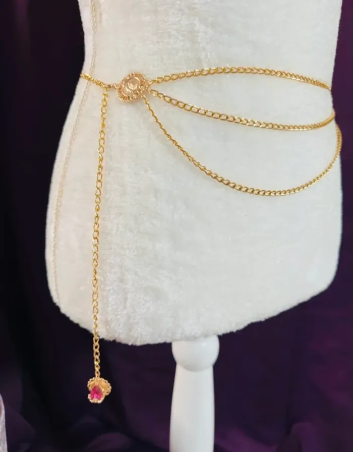Ceinture métal ajustable Witch doré avec bijoux croix et perle - photo numéro 6