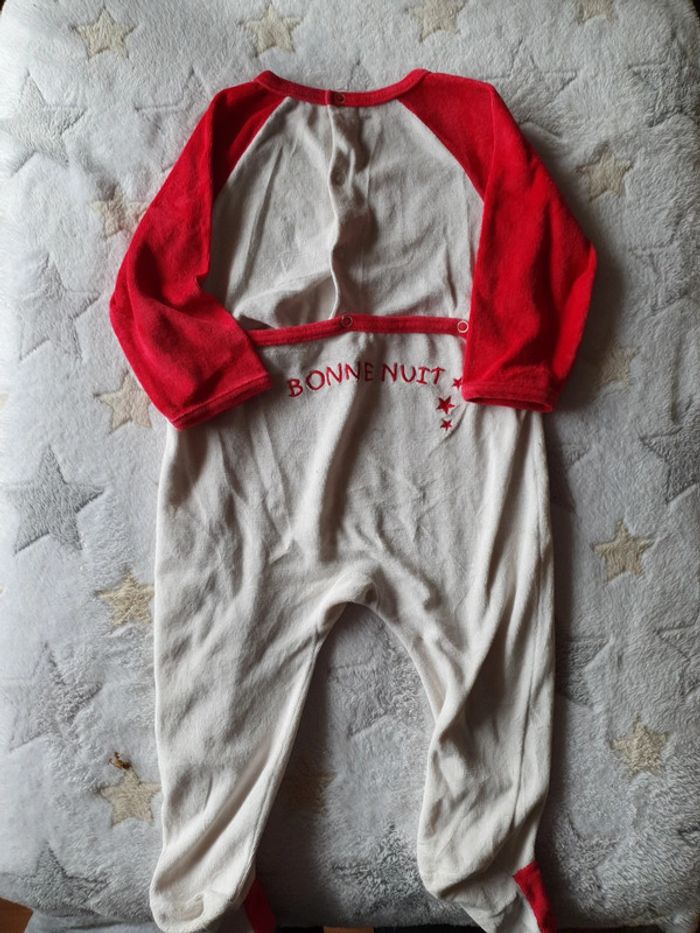 Pyjama grenouillère velours beige et rouge - photo numéro 3