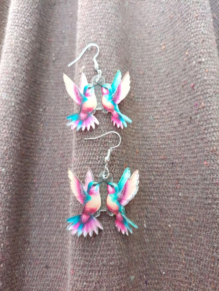 Boucles d'oreilles oiseaux colibris rose