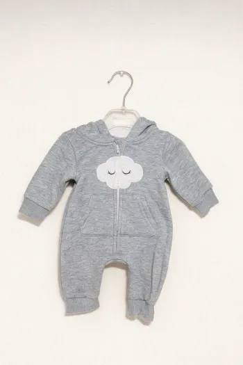 💚Combinaison bébé grise avec capuche – motif nuage – T. 1 mois
