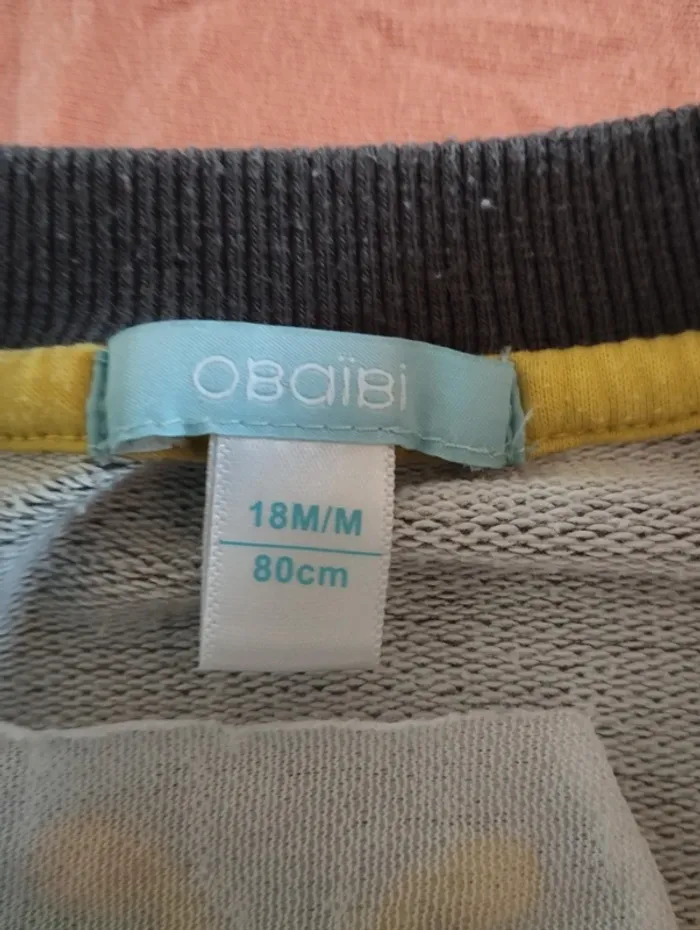 * Gilet zippé rayé gris coccinelle jaune T18M Obaïbi - photo numéro 4