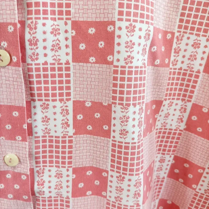 Chemise vintage New Man à manches courtes imprimé carreaux patchwork rouge et blanc A1521 - photo numéro 6