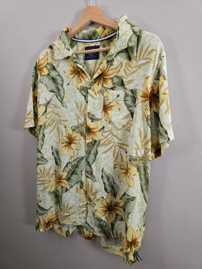 Chemise hawaïenne homme Caribbean Joe fleurs tropicales jaune vert M oversize été vintage - photo numéro 3