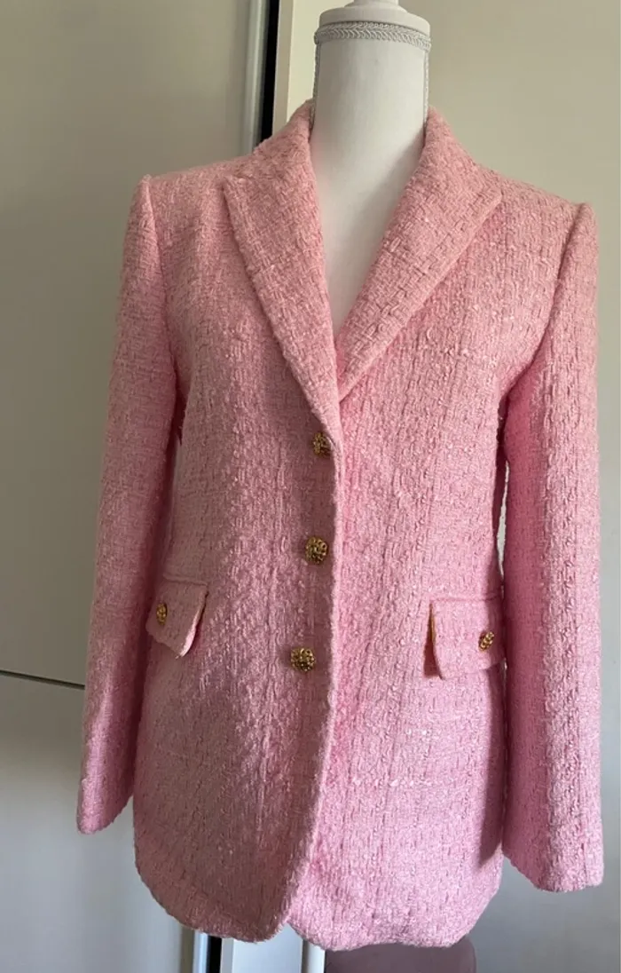 Veste blazer Zara texturé rose taille S - photo numéro 8