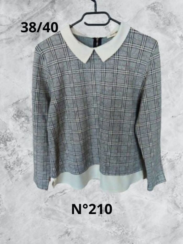 N°210 Pull/Chemise gris/blanc T38/40. Grain de malice.