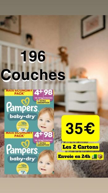Lot de deux cartons de couches pampers babydry