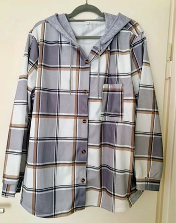 Chemise veste à carreaux marron beige capuche molleton taille 2XL femme neuve