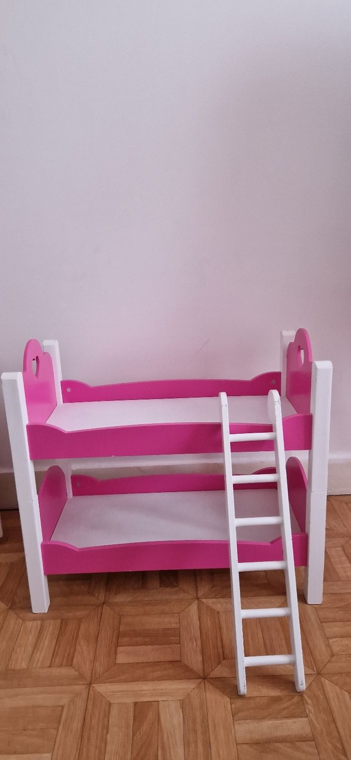 ROBUD Lit Superposé Pour Poupées 43-45 Cm – Lit Bois 2 En 1 Empilable Avec Échelle Amovible, Literie Incluse, Jaune, Jouet Éveil Enfant