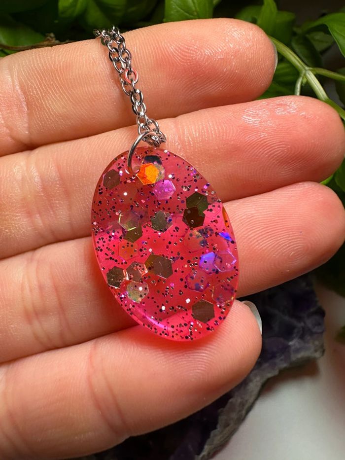 Pendentif gros arrondie résine et paillettes - photo numéro 3