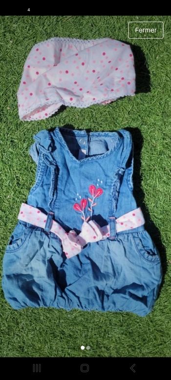 Ensemble robe jean + bandeau assorti 1 mois fille
