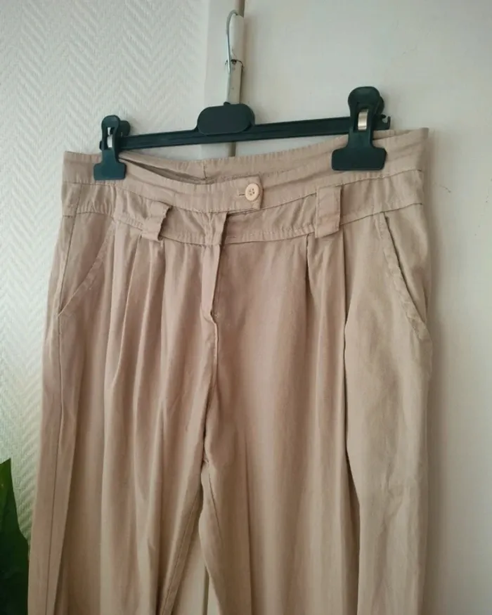 Pantacourt beige bas froncé M - photo numéro 5