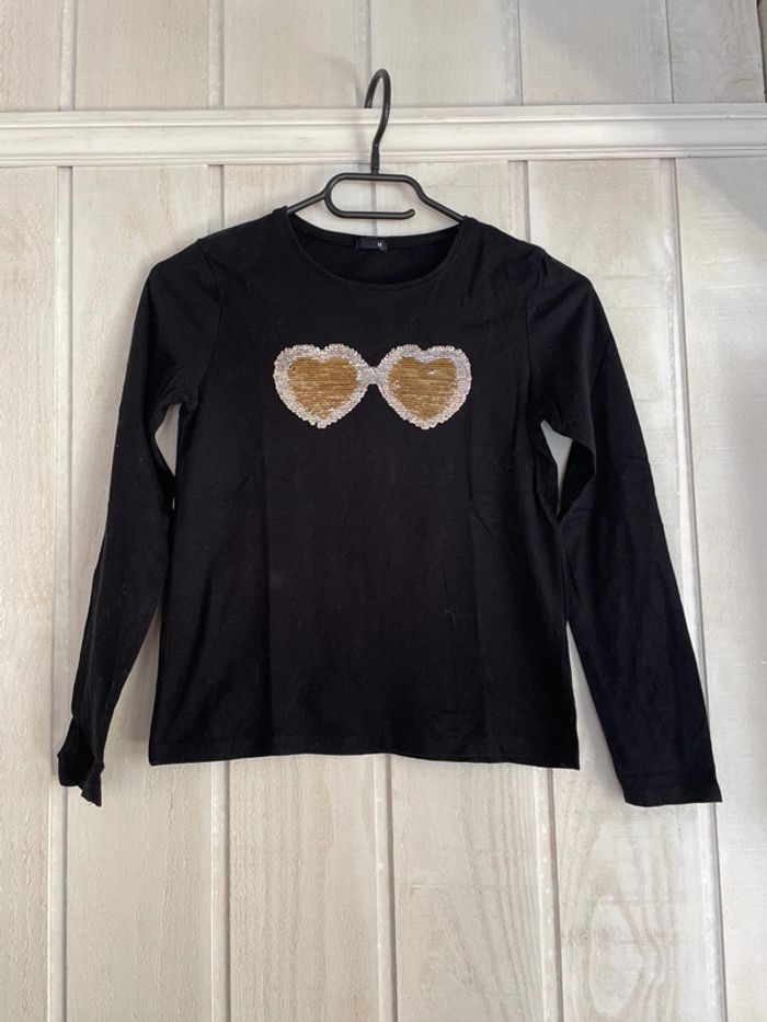 T-shirt ML noir sequins - Kiabi - 10ans