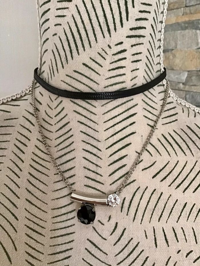 Collier 2 rangées argenté et noir - photo numéro 2