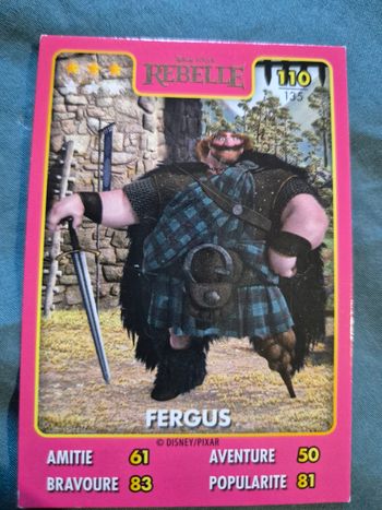 Carte Héros Disney Pixar Auchan n° 110/135 Rebelle Fergus