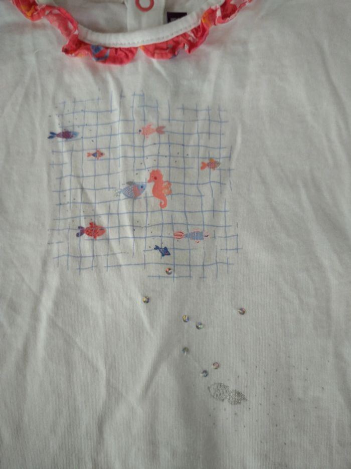 Tee shirt chemise manches courtes Fille 6 mois Poissons Sergent Major Naivonne 100% coton - photo numéro 7