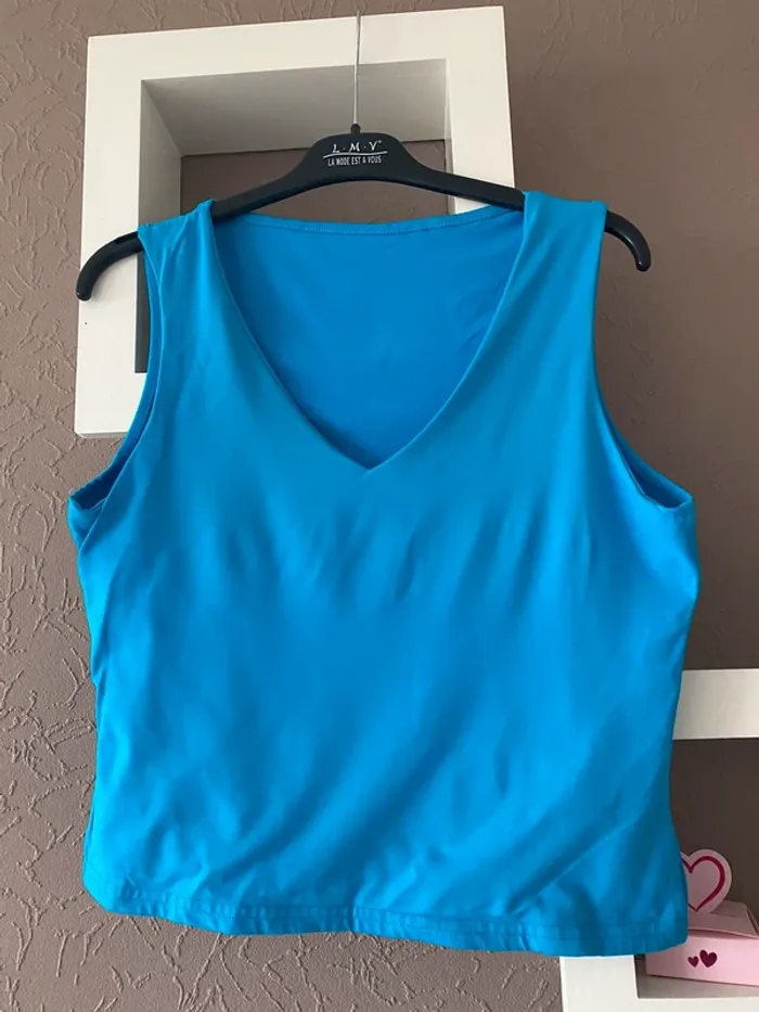 T shirt col V turquoise
