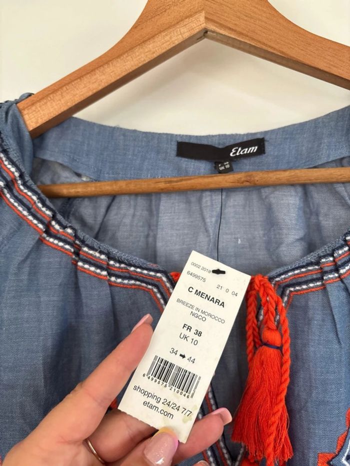 blouse bohème bleue etam taille 38 - photo numéro 3