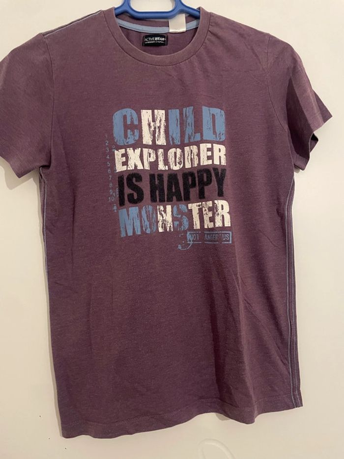 T-shirt à manches courtes bordeaux écriture devant blanc et bleu active wear taille 12 ans - photo numéro 2