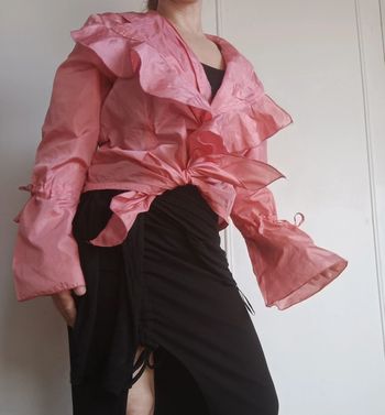 🩷 chemisier à volants rise satiné élégante vintage femme sexy raffiné t s M l