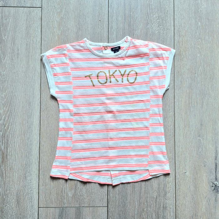 T-shir blanche rayée rose. Fille 5 ans. Marque Kiabi - photo numéro 1