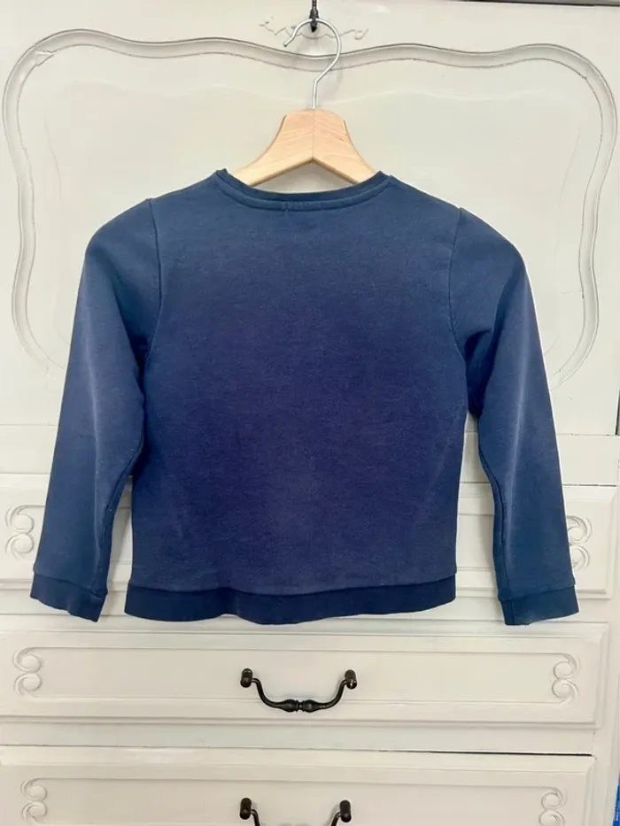 Pull sweat bleu foncé bande de copine Vertbaudet taille 8 ans - photo numéro 2