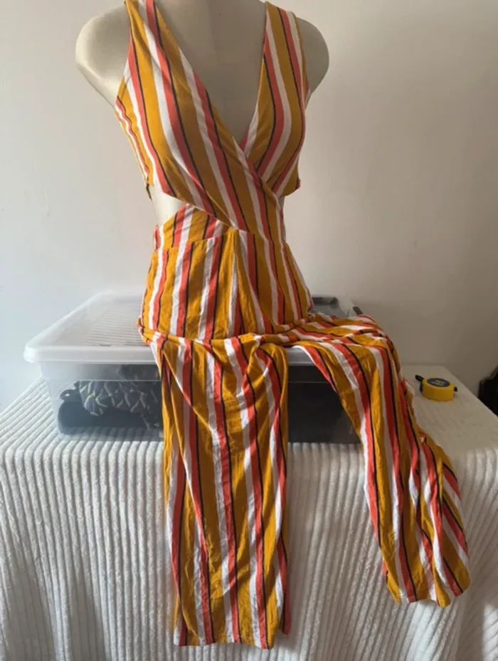 Combinaison Rayée Jaune Moutarde, Orange & Blanche, Découpes Taille - Undiz - Taille S - photo numéro 2