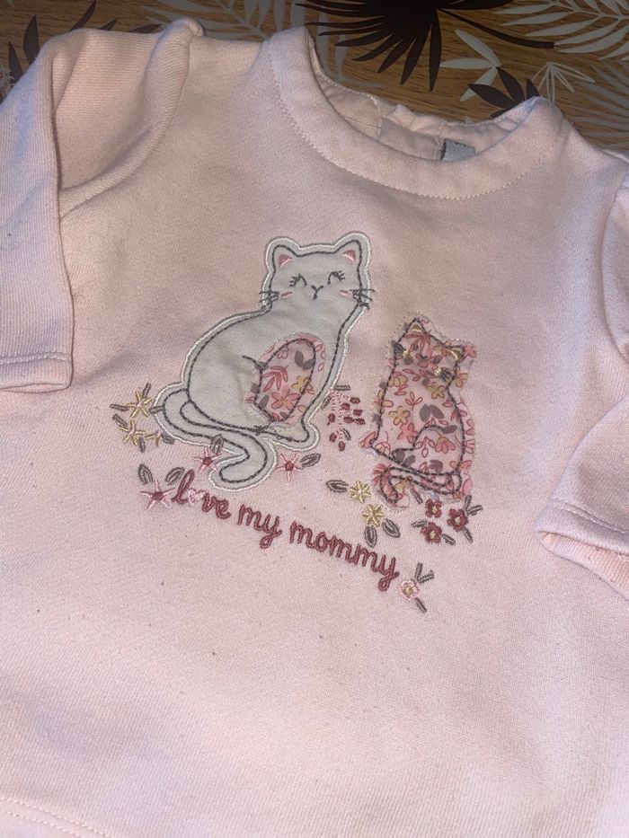 Ensemble 2 pièces pull + legging côtelé rose à motif chat bb 3 mois - photo numéro 4