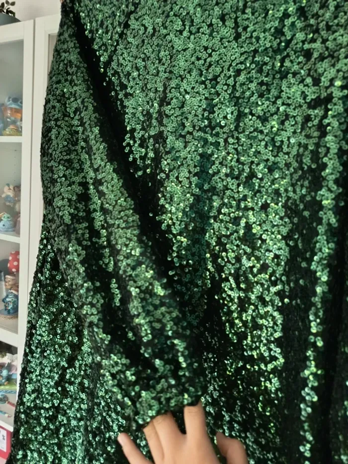 Robe habillé verte en sequins / paillettes neuf H&M- Taille S 36 - photo numéro 4