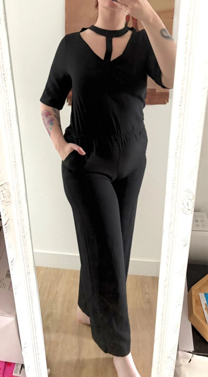 Combinaison pantalon fluide noir vintage L - photo numéro 3
