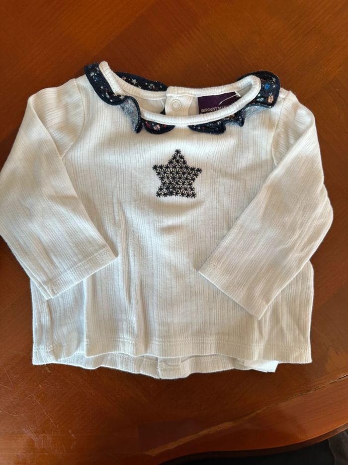 T-shirt manches longues, col fleuri, sergent, Major fille, six mois