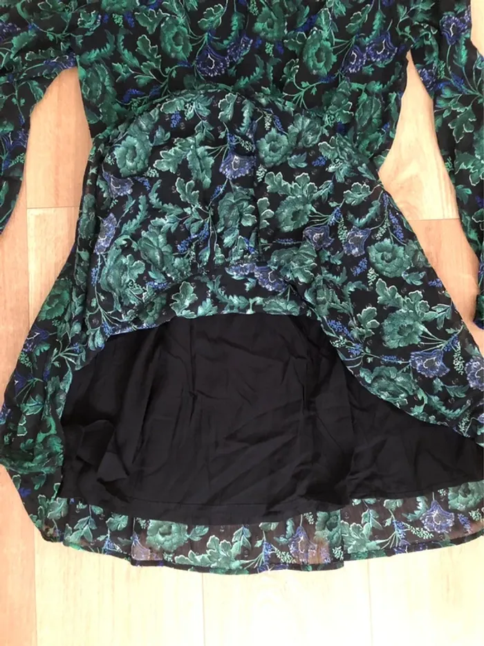 Robe verte noir motifs fleurs manches longues - photo numéro 6