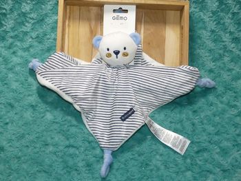 Doudou plat ours Gémo bleu blanc Bisou doux 🐻neuf