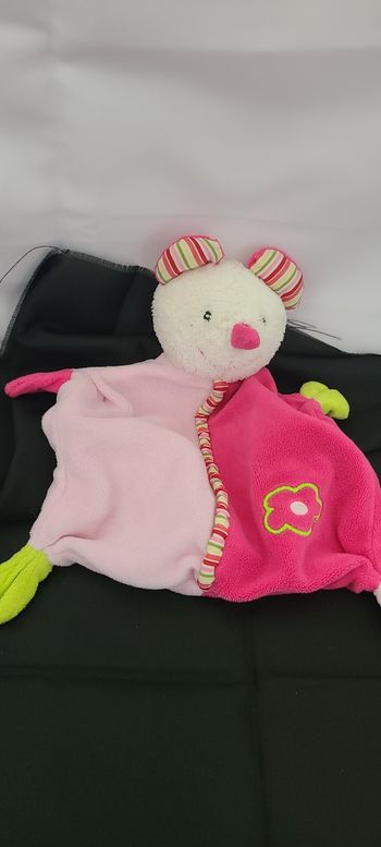 Doudou plat souris BABY CLUB C&A rayé rose et fleur