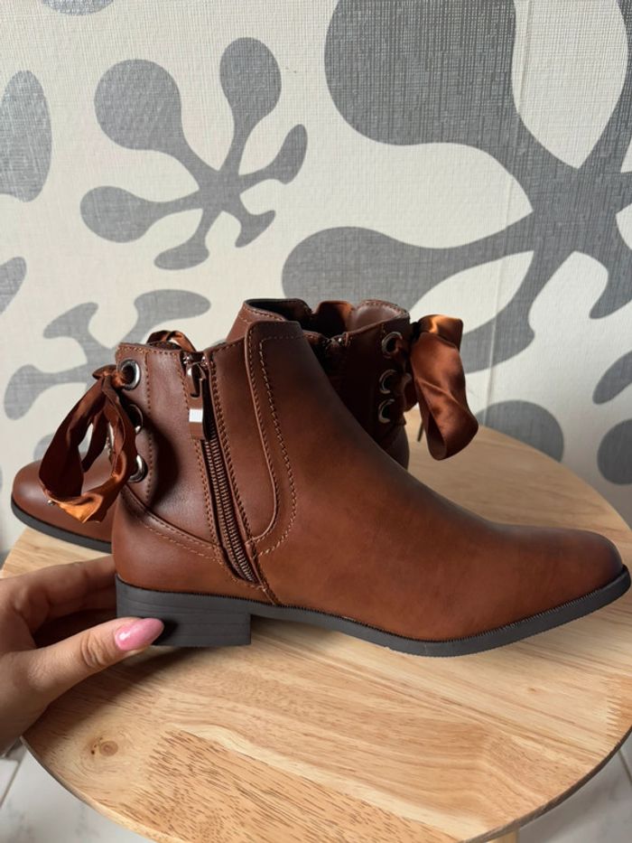 🌺Bottines marron foncé avec lacets noeud Taille 37🌺 - photo numéro 7