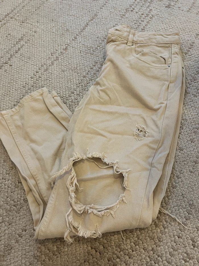 Jean à trou mom beige taille 38/M - photo numéro 2