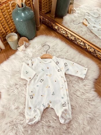Taille naissance pyjama velours garçon Kiabi blanc * animaux * 💙