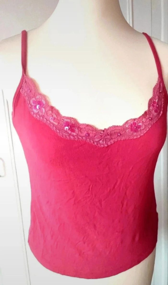 💎top débardeur à bretelles sequin et dentelle femme t M 38 rose fushia in extenso