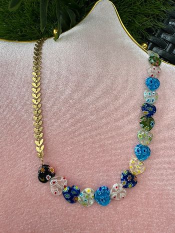 Collier réglable mi perles cœurs couleurs mi acier inoxydable or V