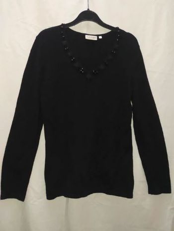 Pull noir, col "V", avec encolure spéciale, Taille S / 36 ·Très bon état·Canda