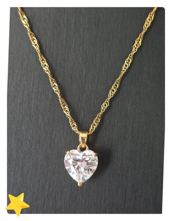 Collier acier inoxydable dorée pendentif cœur solitaire