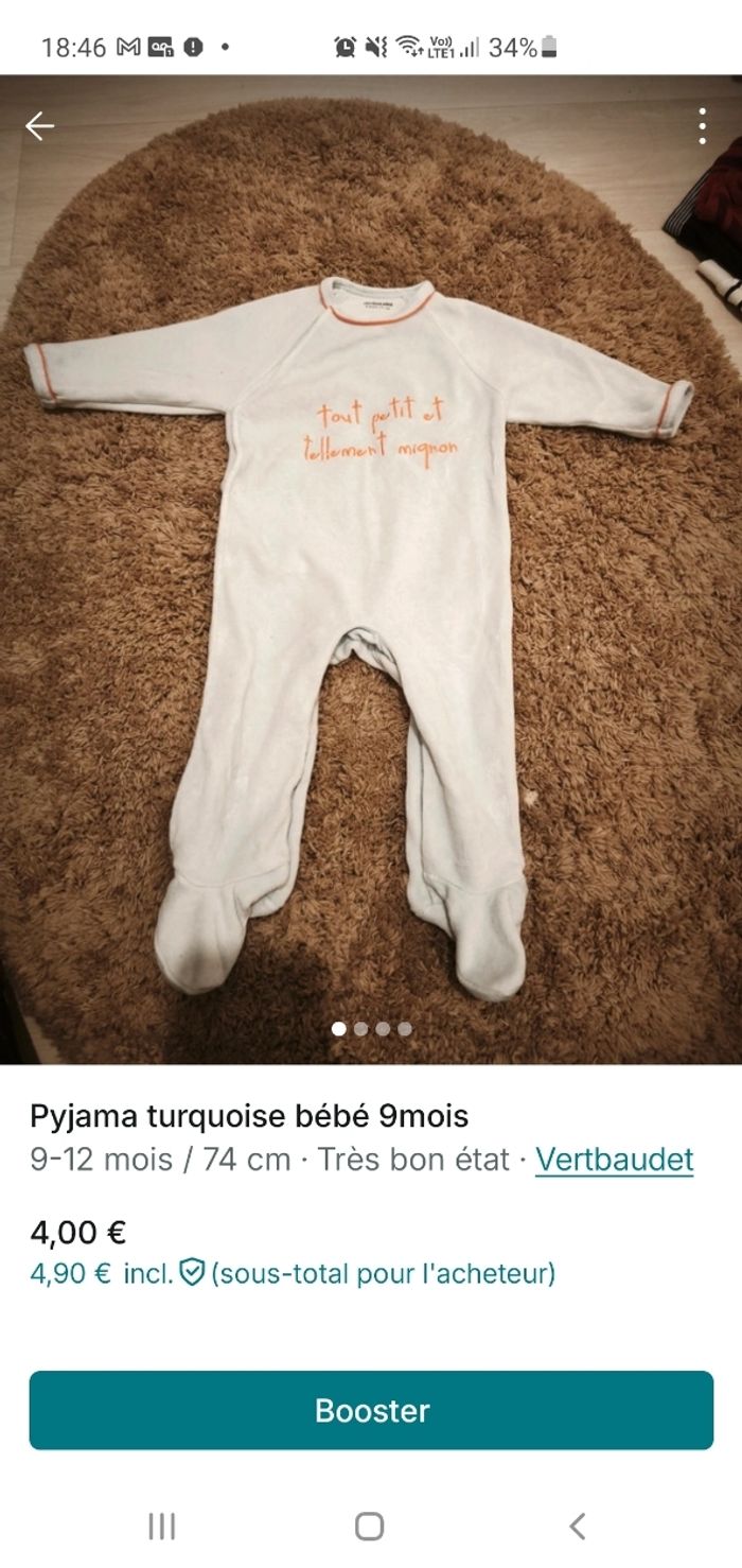 Pyjama vertbaudet 9 mois