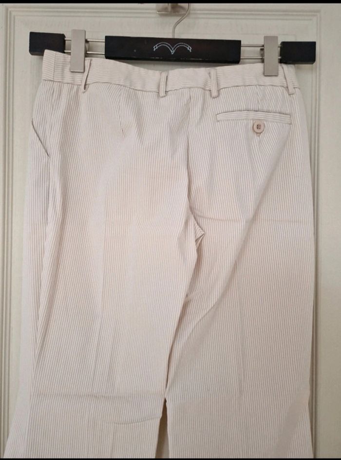 Pantalon à jambe large rayer blanc et beige femme mim taille M/38 - photo numéro 6