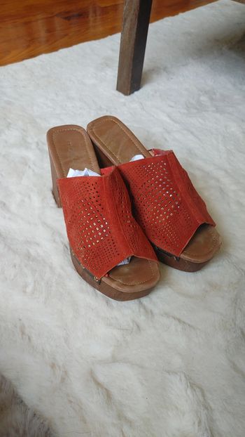Mule plateforme en cuir daim