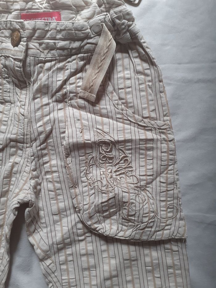 Pantalon beige à carreaux avec 2 grandes poches exterieures motif broderies - photo numéro 3