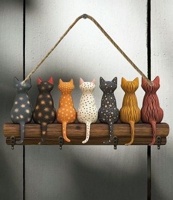Porte-clés mural chats en bois – 7 crochets – Décoration murale