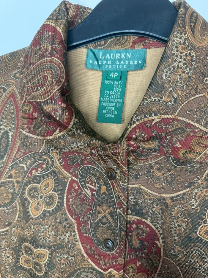 🍂 Chemise Vintage Lauren/ Ralph Lauren 100% soie - TS 🍂 - photo numéro 4
