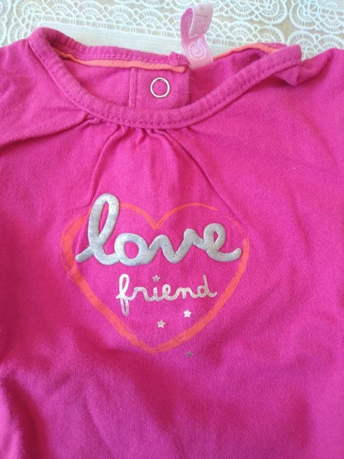 Tee-shirt rose love friend 12 mois - photo numéro 3