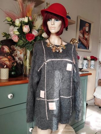 🌹Pull Gris & Crème Mohair & Laine Collection Vintage Lucy Lockett T44/48🌹