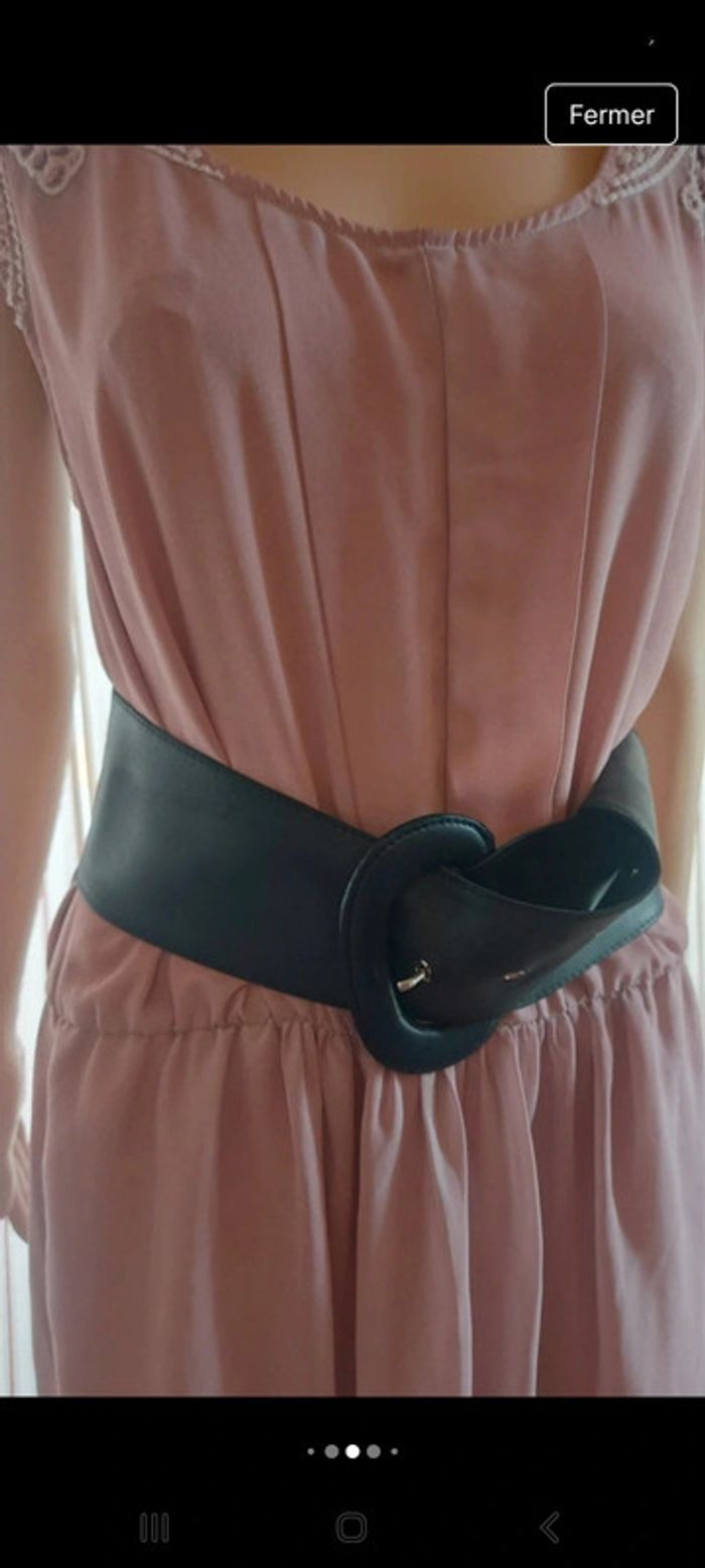 Ceinture large en cuir noir Flora Fleur 80cm - photo numéro 3