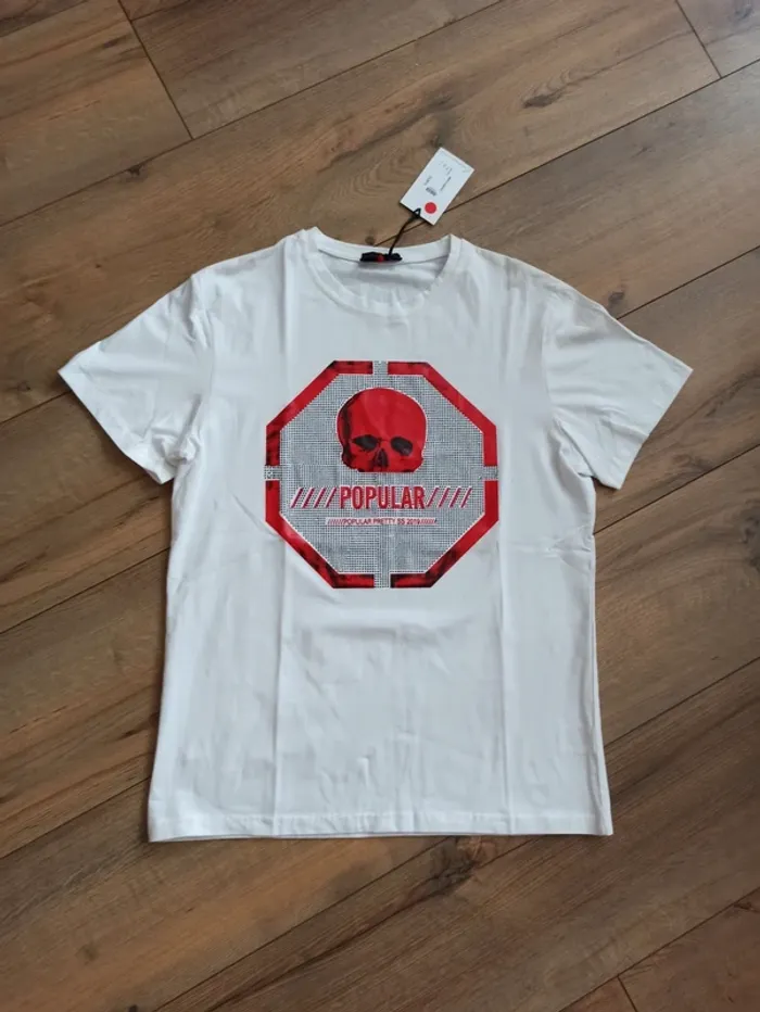 Tee shirt blanc tête de mort homme strass L